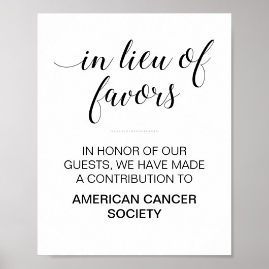 Anstelle der Lieblings-Wohltätigkeit Spenden Hochz Poster (Vorne)