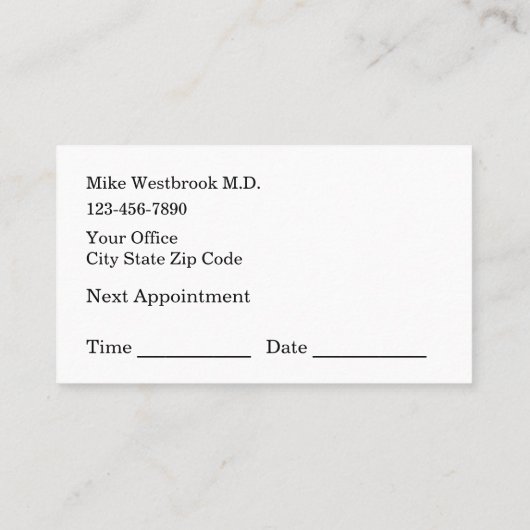 Anstellung der medizinischen Praxis Visitenkarte (Rückseite)