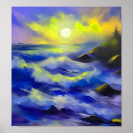 Anstrich dunkelblauer Meereswellen unter der Sonne Poster (Vorne)