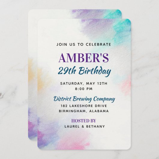 Anstrich Leinwand Geburtstag Einladung (Vorne/Hinten)