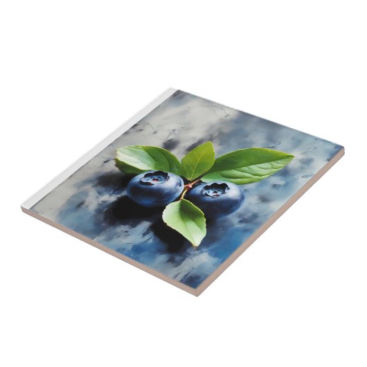 Anstrich von zwei Heidelbeeren mit grünen Blätter Fliese (Seite)