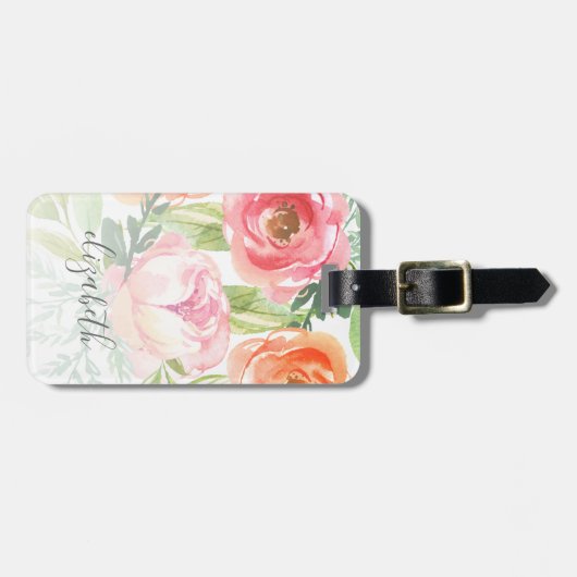 Anstrichene Aquarellfarben-Blume Kalligraphiename Gepäckanhänger (Vorderseite horizontal)