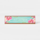 Anstrichene Aquarellfarben-Blume Kalligraphiename Schreibtischnamensplakette (Vorderseite )