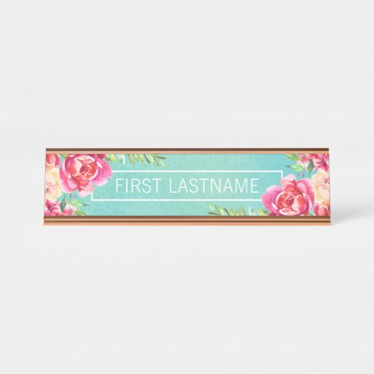 Anstrichene Aquarellfarben-Blume Kalligraphiename Schreibtischnamensplakette (Vorderseite )