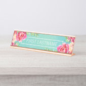 Anstrichene Aquarellfarben-Blume Kalligraphiename Schreibtischnamensplakette (Vorderseite )