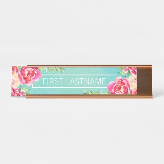 Anstrichene Aquarellfarben-Blume Kalligraphiename Schreibtischnamensplakette (Vorderseite )