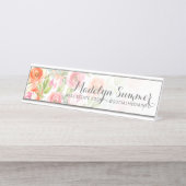 Anstrichene Aquarellfarben-Blume Kalligraphiename Schreibtischnamensplakette (Vorderseite )