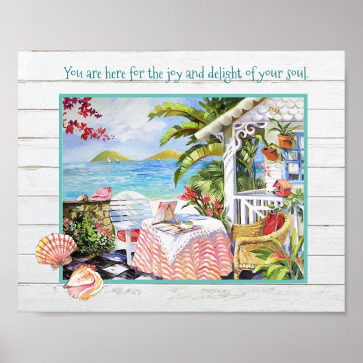 Anstrichene Beach Hütte Porch Scene Muscheln & Spr Poster (Vorne)