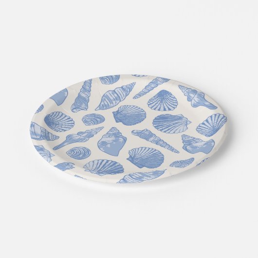 Anstrichene blaue Küstenseashells Pappteller (Schrägansicht)