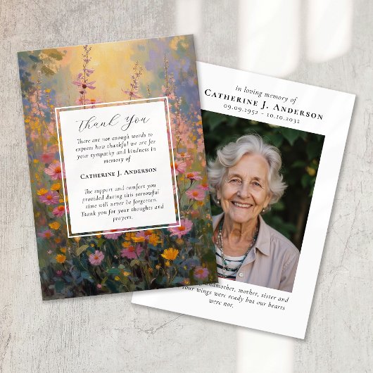 Anstrichene Blume Beileid Foto Beerdigung Dankeskarte