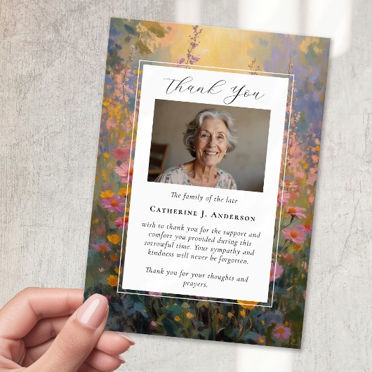 Anstrichene Blume Beileid Foto Beerdigung Dankeskarte