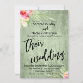 Anstrichene Blume Grünes Holz Lässige Hochzeitskri Einladung (Vorderseite)