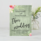 Anstrichene Blume Grünes Holz Lässige Hochzeitskri Einladung (Stehend Vorderseite)