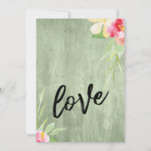 Anstrichene Blume Grünes Holz Lässige Hochzeitskri Einladung (Rückseite)