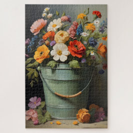 Anstrichene Blume in einem grünen Eimer Puzzle