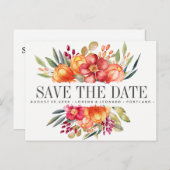 Anstrichene Blume Orange Wedding speichern das Dat Ankündigungspostkarte (Vorne/Hinten)