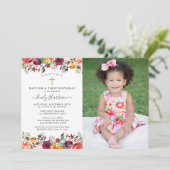Anstrichene Blume Taufe 1. Geburtstag Foto Einladung (Stehend Vorderseite)