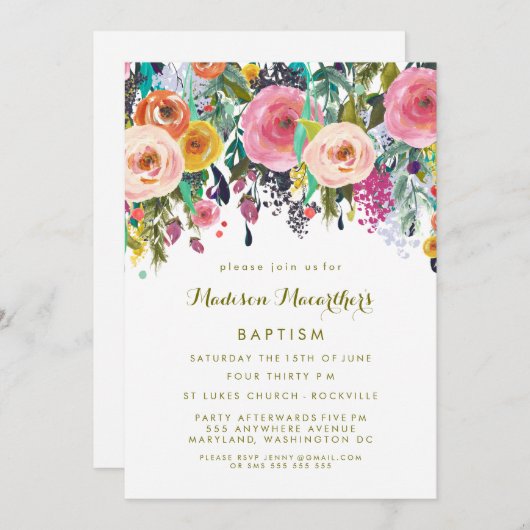 Anstrichene Blumenmädchen Christening Taufe Einlad Einladung (Vorne/Hinten)