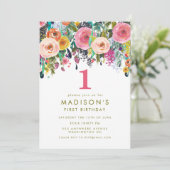Anstrichene Blumenmädchen Einladung 1. Geburtstag (Stehend Vorderseite)