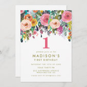 Anstrichene Blumenmädchen Einladung 1. Geburtstag (Vorne/Hinten)