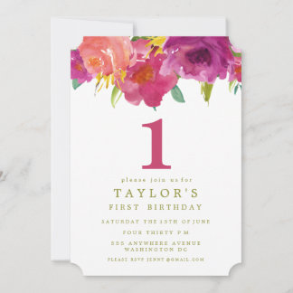 Anstrichene Blumenmädchen Einladung 1. Geburtstag