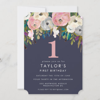 Anstrichene Blumenmädchen Einladung 1. Geburtstag