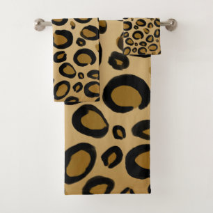 Anstrichene Cheetah Leopard Druckpunkte Gold Beige Badhandtuch Set