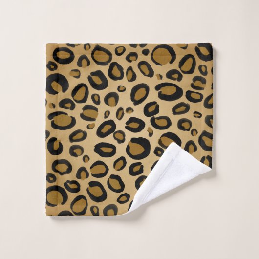 Anstrichene Cheetah Leopard Druckpunkte Gold Beige Badhandtuch Set (Waschlappen)