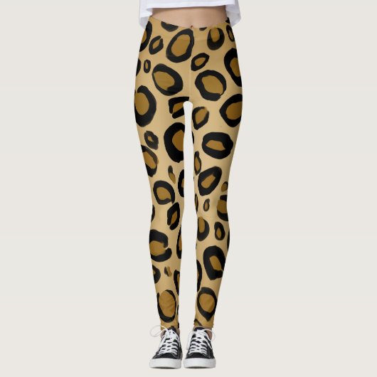 Anstrichene Cheetah Leopard Druckpunkte Gold Beige Leggings (Vorderseite)