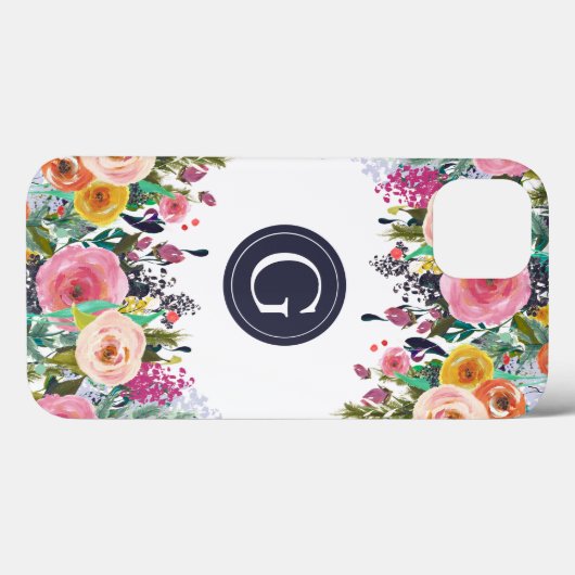 Anstrichene Floral Monogram iPhone Case (Rückseite (Horizontal))