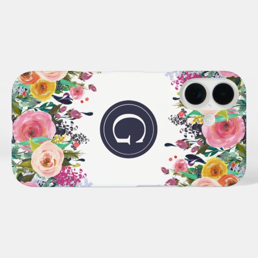 Anstrichene Floral Monogram iPhone Case (Rückseite (Horizontal))