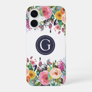 Anstrichene Floral Monogram iPhone Case 16 Hülle