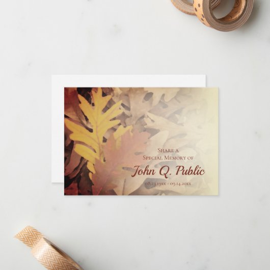 Anstrichene Herbstlaub teilen eine Gedächtnisbeerd Mitteilungskarte (Vorderseite/Rückseite Beispiel)