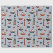 Anstrichene Holzboote und Leuchttürme 2 Geschenkpapier (Flach)