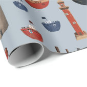 Anstrichene Holzboote und Leuchttürme 2 Geschenkpapier (Rolleneckpunkt)