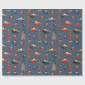 Anstrichene Holzboote und Leuchttürme Geschenkpapier (Flach)