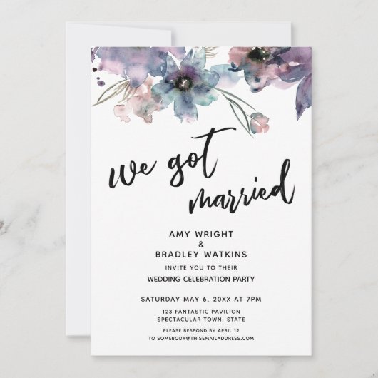 Anstrichene Künstlerische Blume Wir Got Verheirate Einladung (Vorderseite)