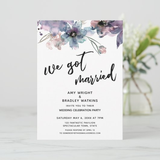 Anstrichene Künstlerische Blume Wir Got Verheirate Einladung (Stehend Vorderseite)