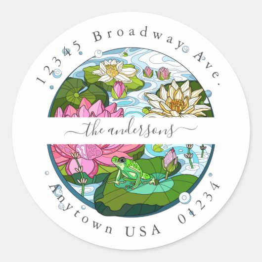 Anstrichene Lily Pads; Rücksendeadresse Umschlag A Runder Aufkleber (Vorderseite)