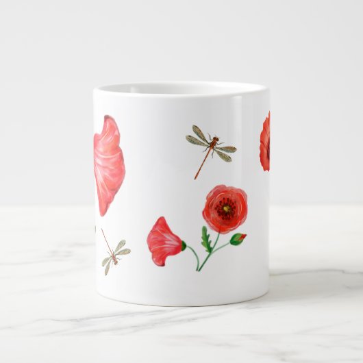 Anstrichene Poppies und Libellen Jumbo-Tasse (Vorderseite)