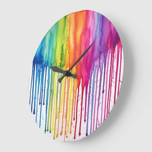 Anstrichene Regenbogenfarben Tropfen Abstrakt Große Wanduhr (Winkel)