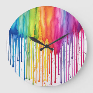 Anstrichene Regenbogenfarben Tropfen Abstrakt Große Wanduhr