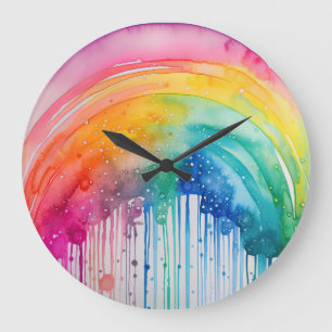 Anstrichene Regenbogenfarben Tropfen Abstrakt Große Wanduhr