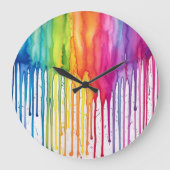 Anstrichene Regenbogenfarben Tropfen Abstrakt Große Wanduhr (Vorderseite)