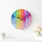 Anstrichene Regenbogenfarben Tropfen Abstrakt Große Wanduhr (Zuhause)