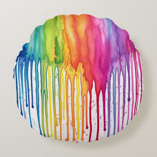 Anstrichene Regenbogenfarben Tropfen Abstrakt Rundes Kissen (Vorderseite)