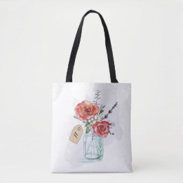 Anstrichene Rose in Mason Jar Floral Monogramm Tasche