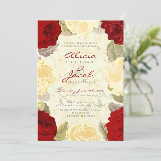 Anstrichene Rote Rosen Hochzeitsfeiern Einladung (Stehend Vorderseite)