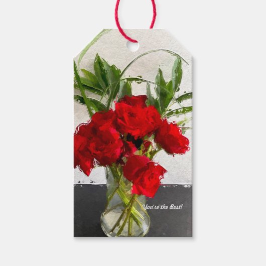 Anstrichene Rote Rosen im Schwarz-Weiß-Hintergrund Geschenkanhänger (Vorderseite)