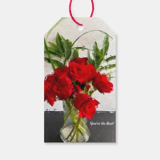 Anstrichene Rote Rosen im Schwarz-Weiß-Hintergrund Geschenkanhänger (Rückseite)